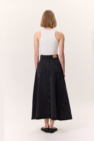 Ruffled Denim Skirt Black