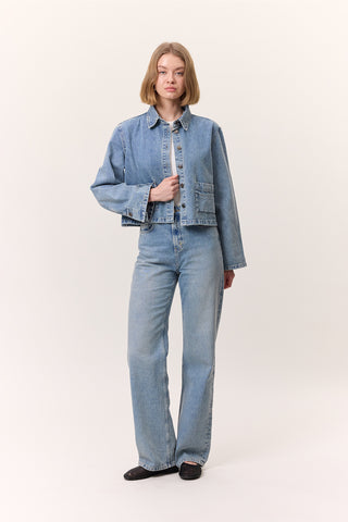 Cropped Denim Shirt Jacket Blue