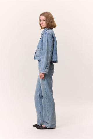 Cropped Denim Shirt Jacket Blue