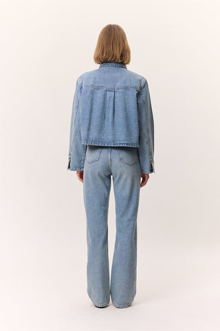 Cropped Denim Shirt Jacket Blue