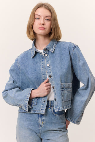 Cropped Denim Shirt Jacket Blue