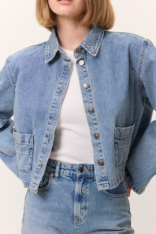 Cropped Denim Shirt Jacket Blue