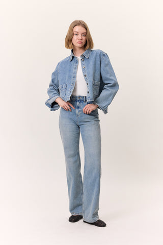 Cropped Denim Shirt Jacket Blue