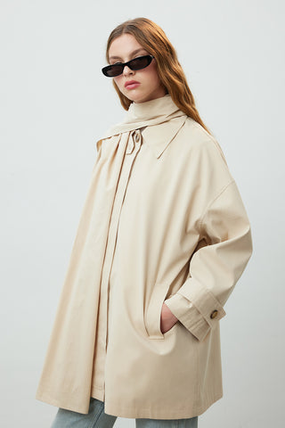 Stockholm Scarf Detailed Oversize Trench Coat Beige