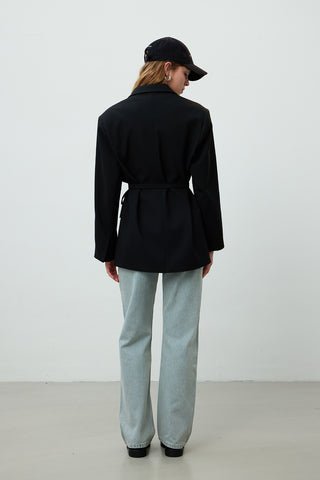 Belted Blazer Jacket Black