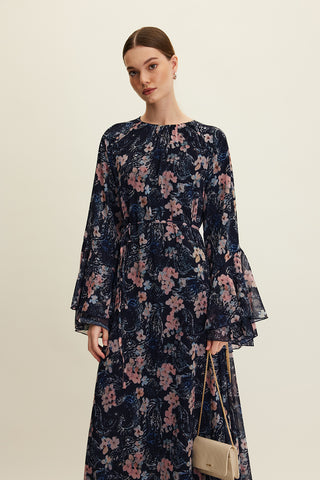 Ruffled Chiffon Dress Floral