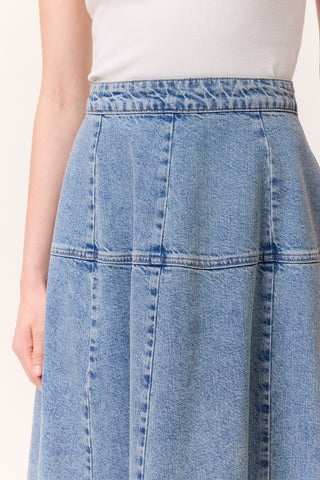 Wide Gathered Denim Skirt Blue