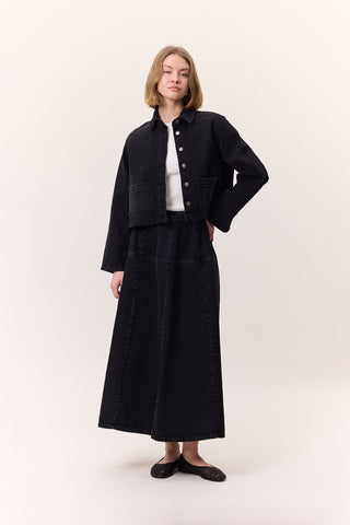 Cropped Denim Shirt Jacket Black