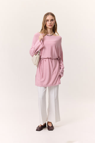 Örgü Kemerli Tunik Pembe