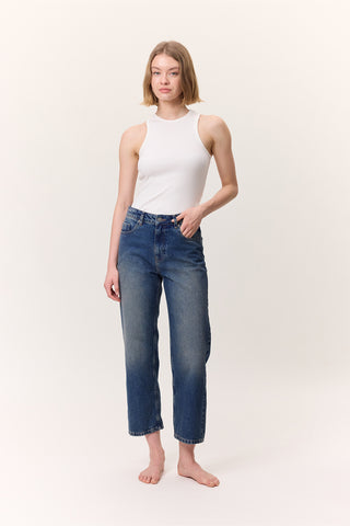 High-Waist Straight-Fit Jeans Blue