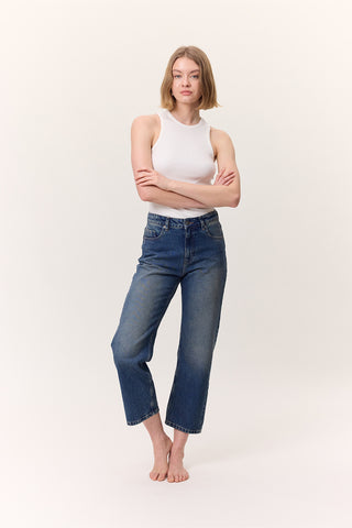 High-Waist Straight-Fit Jeans Blue