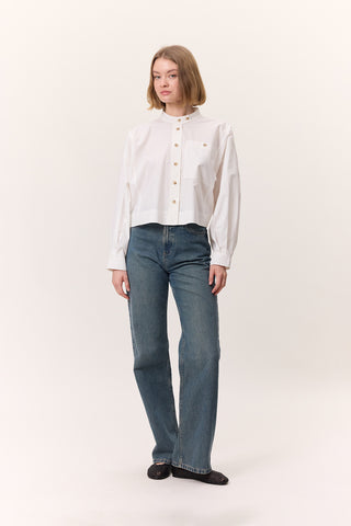 Cropped Shirt With Large Pockets Ecru