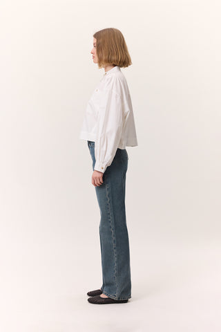 Cropped Shirt With Large Pockets Ecru