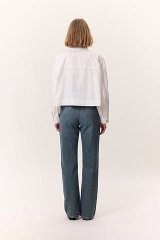 Cropped Shirt With Large Pockets Ecru