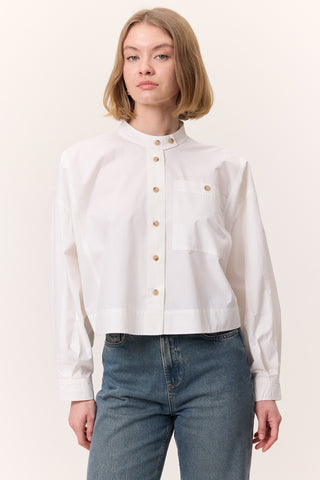 Cropped Shirt With Large Pockets Ecru