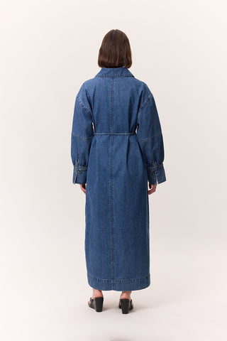 Cuffed Denim Dress Dark Blue