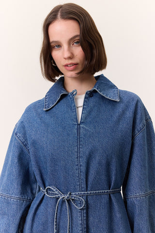 Cuffed Denim Dress Dark Blue