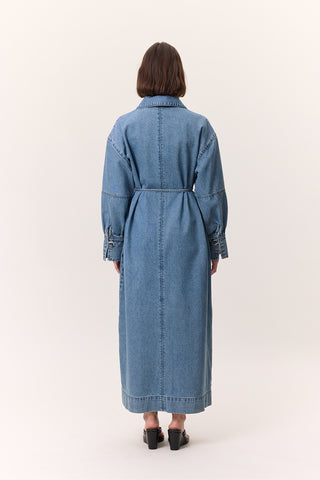 Cuffed Denim Dress Light Blue