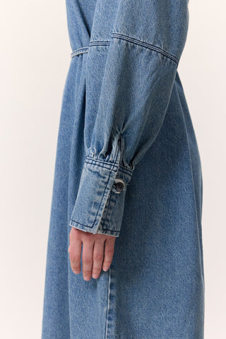 Cuffed Denim Dress Light Blue
