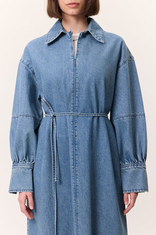 Cuffed Denim Dress Light Blue