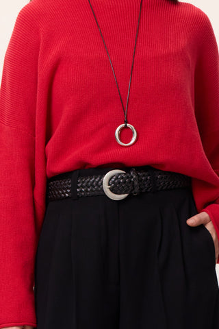 Braided Faux Leather Buckle Belt Black