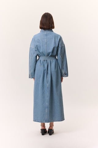 Button-Front Denim Shirt Dress Light Blue