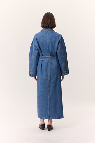 Button-Front Denim Shirt Dress Dark Blue