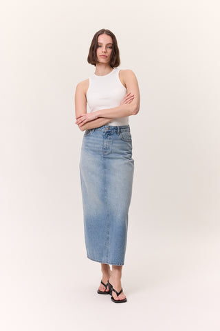 Long Denim Skirt Blue
