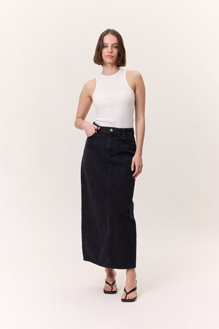 Long Denim Skirt Black
