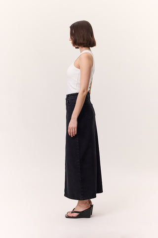 Long Denim Skirt Black