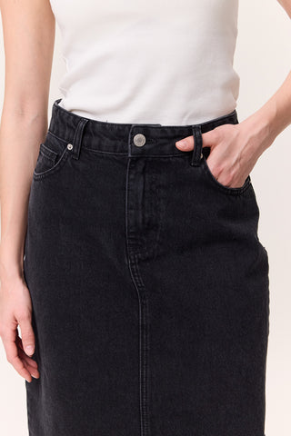 Long Denim Skirt Black