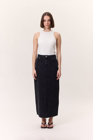 Long Denim Skirt Black