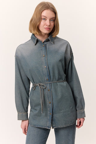 Oversized Belted Denim Shirt Livid
