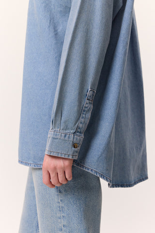 Oversized Belted Denim Shirt Blue