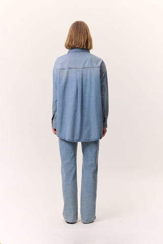 Oversized Belted Denim Shirt Blue