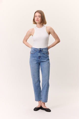 High-Waist Mom-Fit Jeans Blue