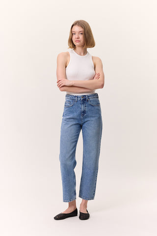 Yüksek Bel Mom-Fit Kot Pantolon Mavi