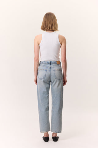 Yüksek Bel Mom-Fit Kot Pantolon Açık Mavi
