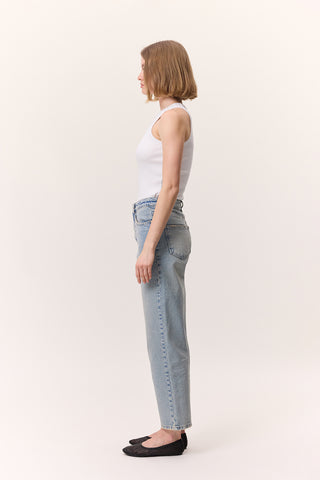 Yüksek Bel Mom-Fit Kot Pantolon Açık Mavi