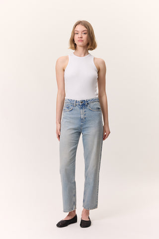 Yüksek Bel Mom-Fit Kot Pantolon Açık Mavi