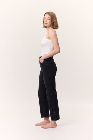 Yüksek Bel Mom-Fit Kot Pantolon Siyah