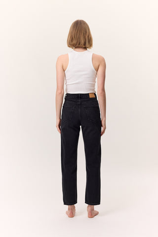 Yüksek Bel Mom-Fit Kot Pantolon Siyah