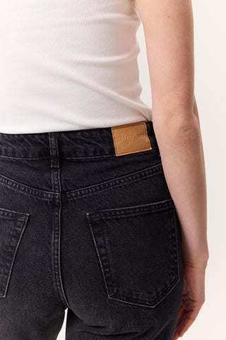 Yüksek Bel Mom-Fit Kot Pantolon Siyah