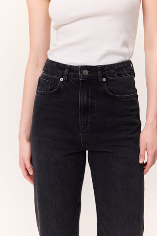 Yüksek Bel Mom-Fit Kot Pantolon Siyah