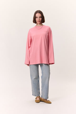 Washed Effect Long-Sleeve T-Shirt Pink