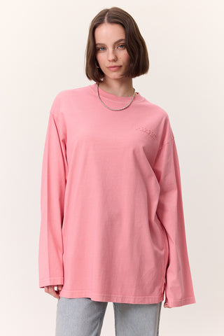 Washed Effect Long-Sleeve T-Shirt Pink