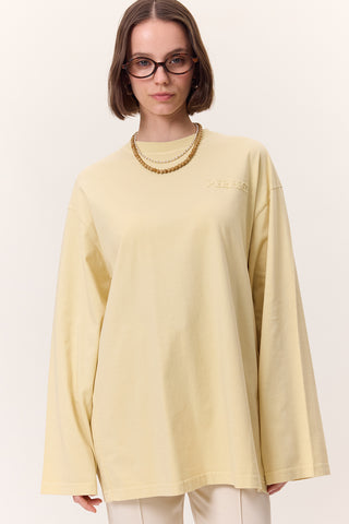 Washed Effect Long-Sleeve T-Shirt Yellow