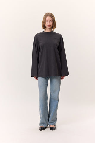 Washed Effect Long-Sleeve T-Shirt Anthracite