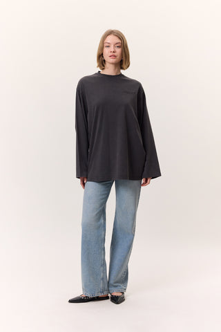 Washed Effect Long-Sleeve T-Shirt Anthracite