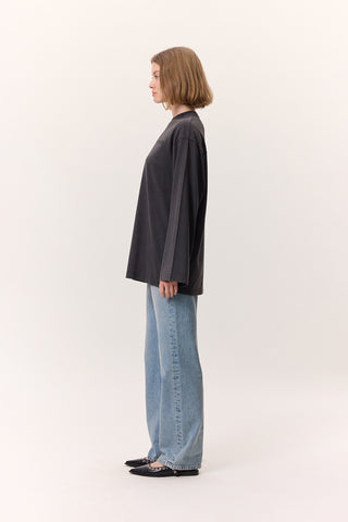Washed Effect Long-Sleeve T-Shirt Anthracite